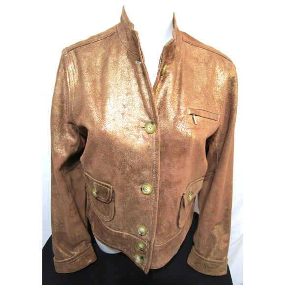 Bagatelle Bronze Shimmering Metallic Soft Leather Jacket Women Sz XL - Picture 1 of 10